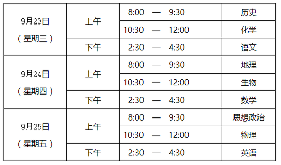 2020年北京第二次学考合格考9月23日开考