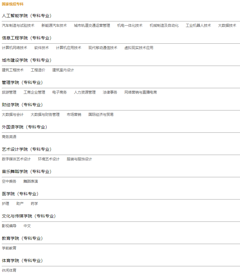 江西科技学院有哪些专业？